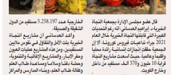 النجاة الخيرية: مشاريعنا أسعدت 10 مليون و370 ألف مستفيد خلال 2021 النجاة الخيرية: مشاريعنا أسعدت 10 مليون و370 ألف مستفيد خلال 2021