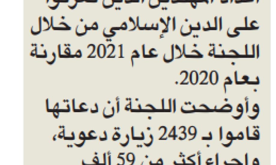 "التعريف بالإسلام»: وزعت 12 ألف حقيبة هداية وقدمت 700 دورة خلال 2021