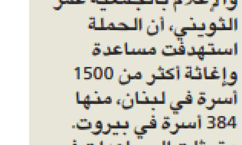 النجاة الخيرية تقدم مساعدات لأكثر من 1000 أسرة في لبنان